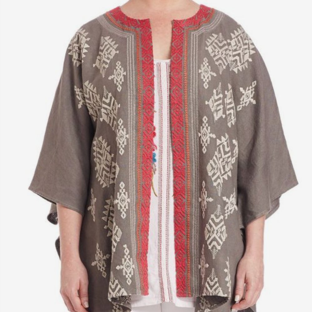 JOHNNY WAS size XL linen embroidered kimono
